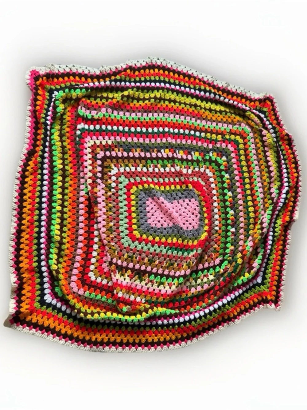 Vintage Handmade Crochet Granny Square Afghan Multi-Color Boho Blanket 63”x58”